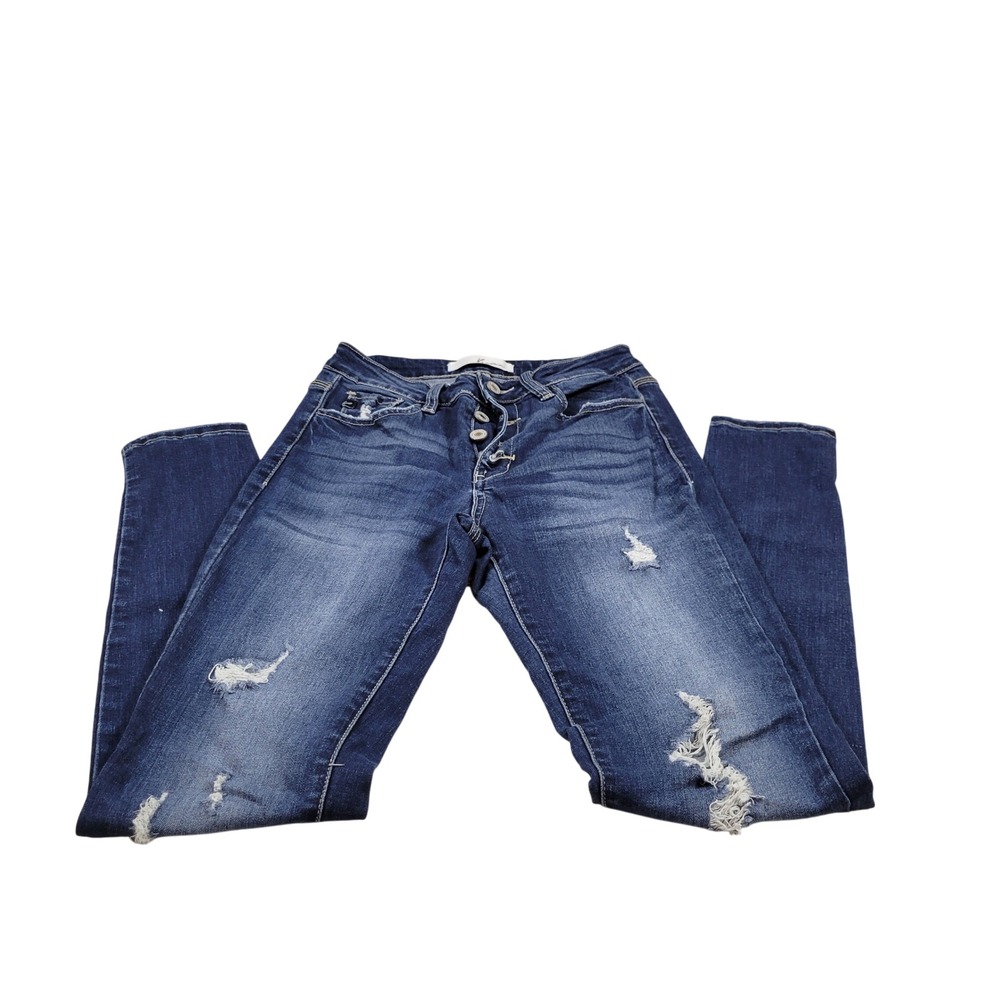 KanCan Skinny Jeans Womens 3/25 Blue‎ Excellent Distressed Button Fly KC6192D